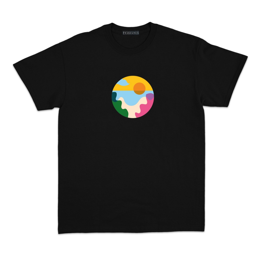T-shirt paesaggio della spiaggia noir Homme Faubourg54 manches courtes