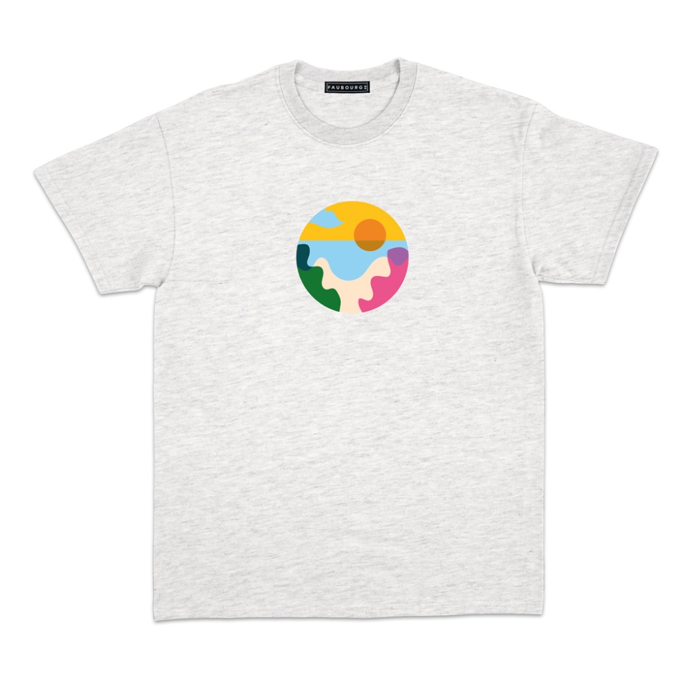 T-shirt paesaggio della spiaggia gris clair Homme Faubourg54 manches courtes