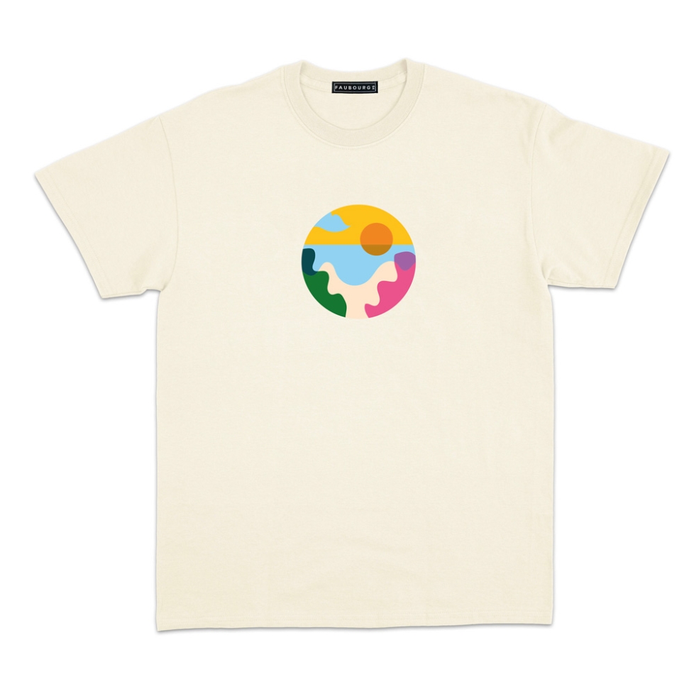 T-shirt paesaggio della spiaggia crème Homme Faubourg54 manches courtes