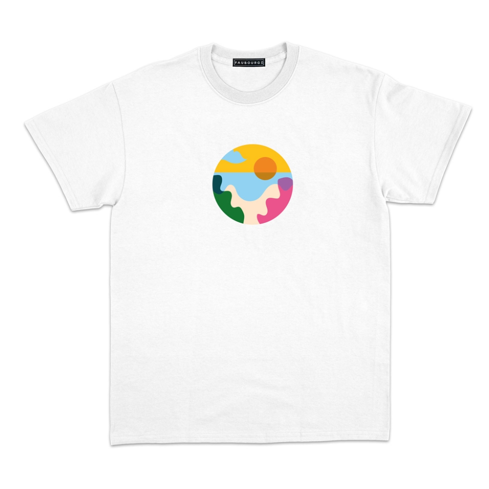 T-shirt paesaggio della spiaggia blanc Homme Faubourg54 manches courtes