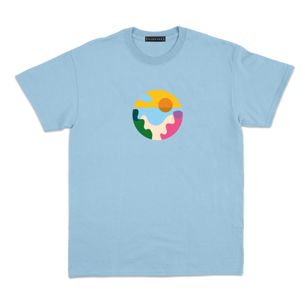 T-shirt paesaggio della spiaggia bleu ciel Homme Faubourg54 manches courtes