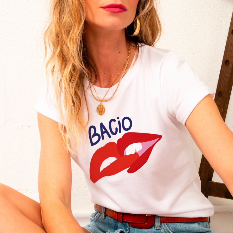 T-shirt Blanc Bouches Bacio