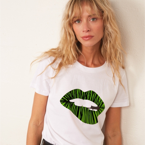 T-shirt Blanc Martina Beetlejuice Vert collection Jamais sans rouge à lèvres