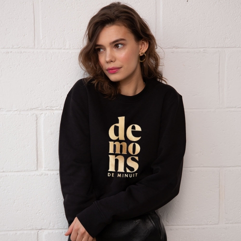 Sweat Noir Demon de Minuit collection FLEURILEGE