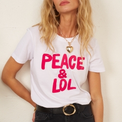 T-shirt Blanc Peace And Lol by Maud Parys