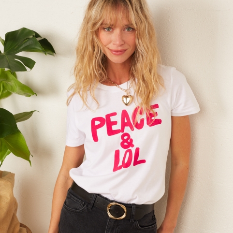 T-shirt Blanc Peace And Lol by Maud Parys collection ARMÉE DE L'AMOUR