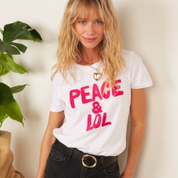 T-shirt Blanc Peace And Lol by Maud Parys