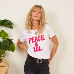 T-shirt Blanc Peace And Lol by Maud Parys
