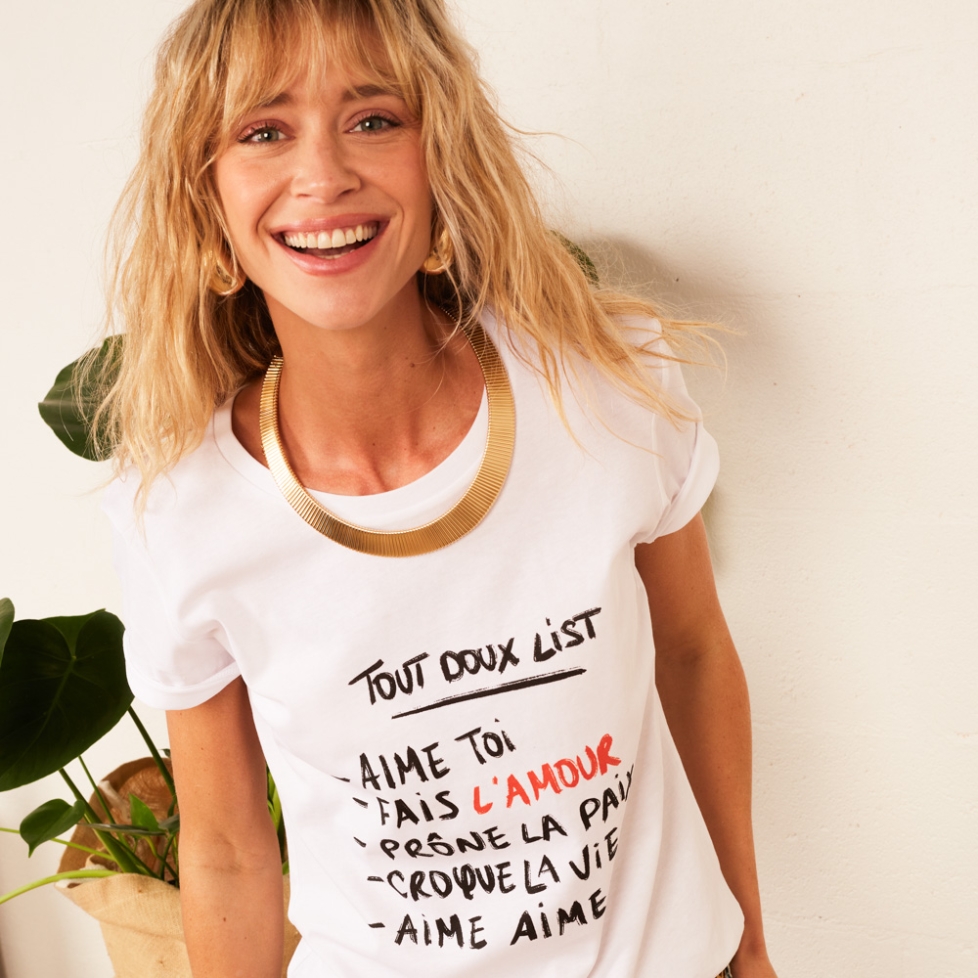 T-shirt Blanc Tout Doux List by Maud Parys