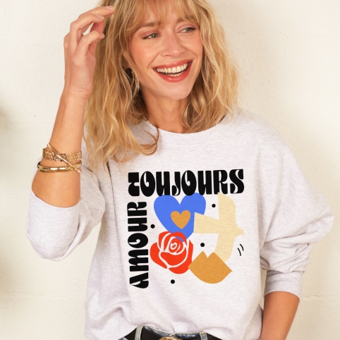 Sweat Boxy Gris Amour Toujours collection ARMÉE DE L'AMOUR