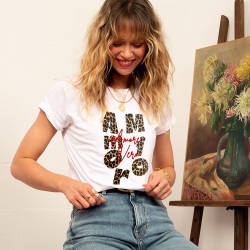T-shirt Blanc Amor Mio Amore Vero léopard FEMME