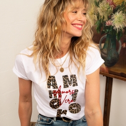 T-shirt Blanc Amor Mio Amore Vero léopard FEMME