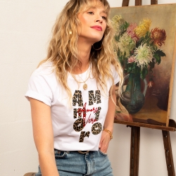 T-shirt Blanc Amor Mio Amore Vero léopard FEMME
