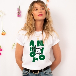 T-shirt Blanc Amor Mio Amore Vero Vert FEMME