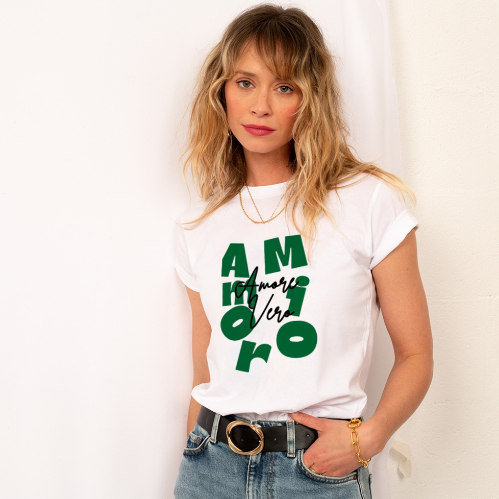 T-shirt Blanc Amor Mio Amore Vero Vert FEMME