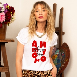 T-shirt Blanc Amor Mio Amore Vero Rouge FEMME