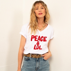 T-shirt Col V Blanc Peace & Lol Rouge Femme Faubourg54 T-shirt Col V Blanc Peace & Lol Rouge Femme Faubourg54