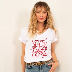 T-shirt Col V Blanc Melimelove Rouge Femme Faubourg54 T-shirt Col V Blanc Melimelove Rouge Femme Faubourg54