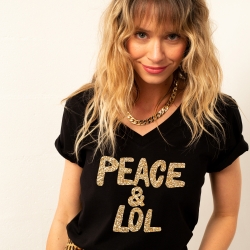 T-shirt Col V Noir Peace & Lol Gold Femme Faubourg54 T-shirt Col V Noir Peace & Lol Gold Femme Faubourg54
