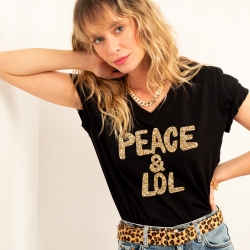 T-shirt Col V Noir Peace & Lol Gold Femme Faubourg54 T-shirt Col V Noir Peace & Lol Gold Femme Faubourg54