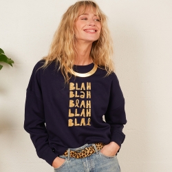 Sweat Boxy Navy Blah Blah Gold