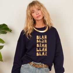 Sweat Boxy Navy Blah Blah Gold