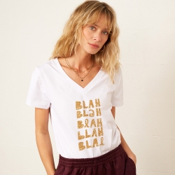 T-shirt Col V Blanc Blah Blah Gold T-shirt Col V Blanc Blah Blah Gold