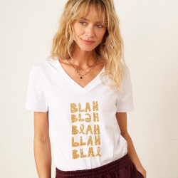 T-shirt Col V Blanc Blah Blah Gold T-shirt Col V Blanc Blah Blah Gold