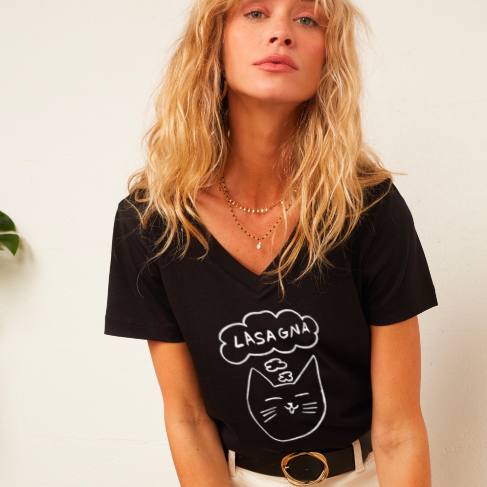 T-shirt Col V Noir Lasagna FAUBOURG54 FEMME