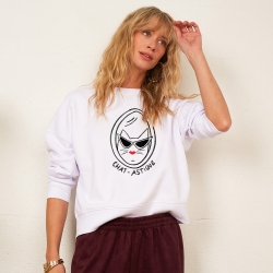Sweat Blanc Boxy Chat-astique Sweat Blanc Boxy Chat-astique