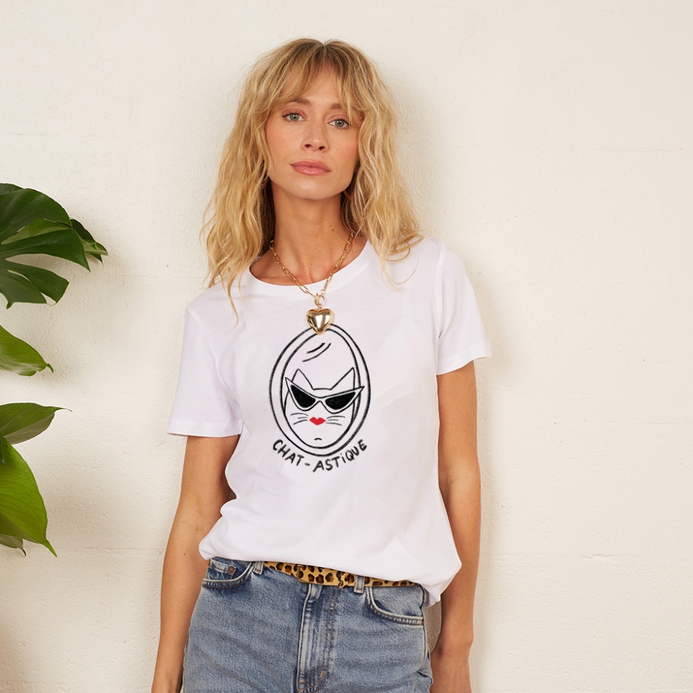 T-shirt Blanc Chat-astique