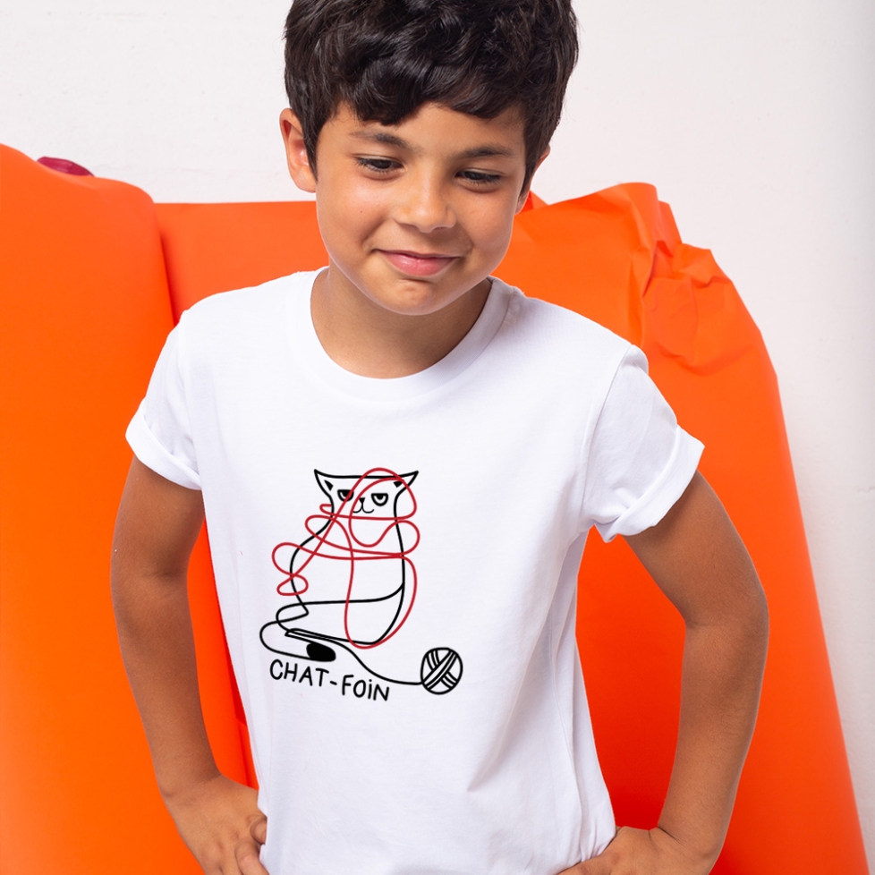 T-Shirt Blanc Chat-Foin Enfant