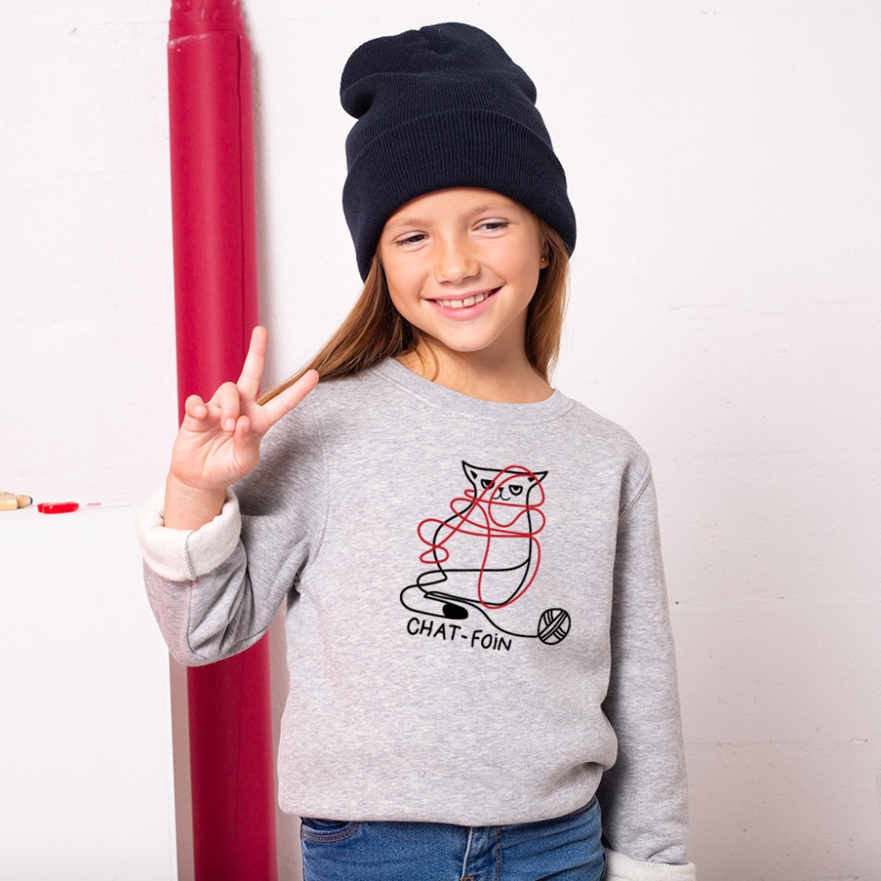 Sweat Gris Chat-Foin Enfant