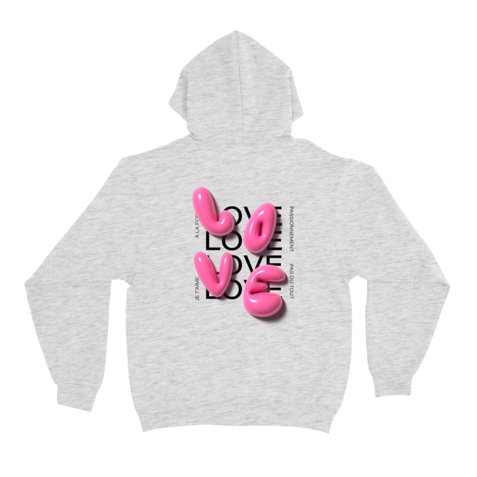 sweat à capuche gris love 3d