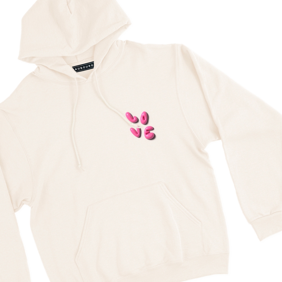 sweat à capuche crème love 3d