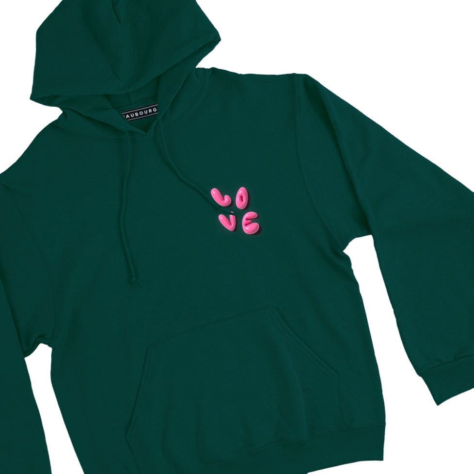 sweat à capuche vert love 3d