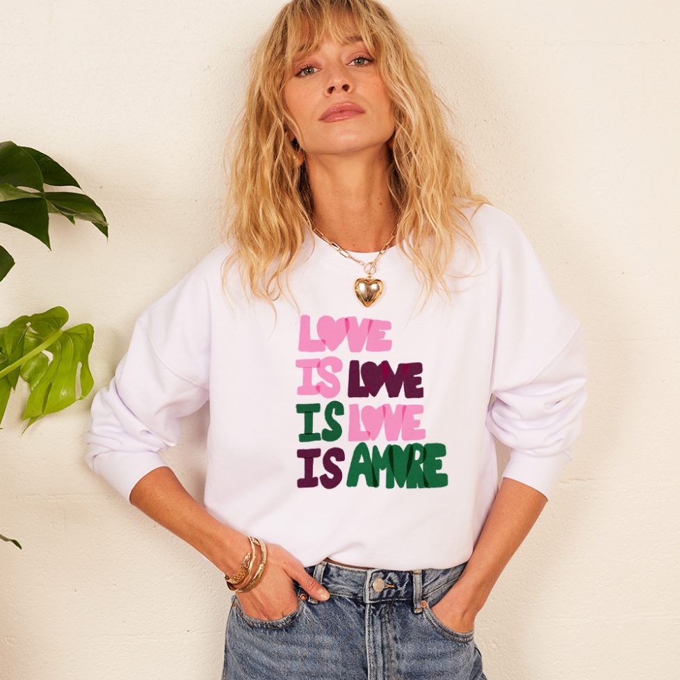 Sweat Blanc Boxy I Love Amore