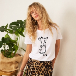 T-shirt Blanc Chat-va FAUBOURG54 Femme