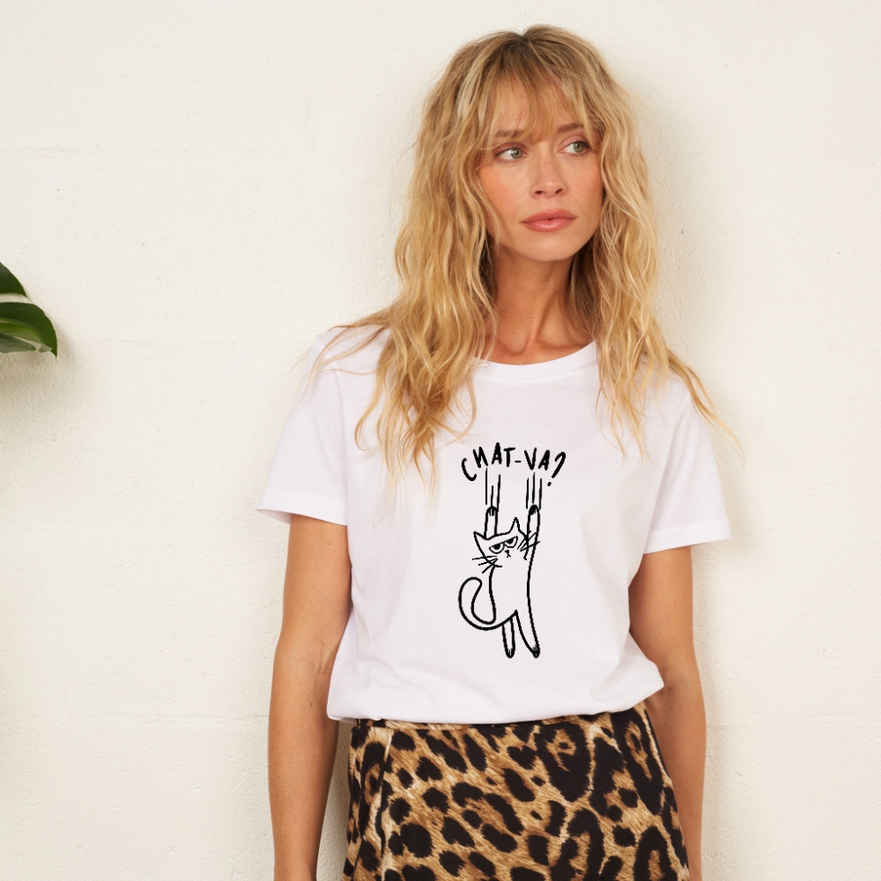 T-shirt Blanc Chat-va FAUBOURG54 Femme