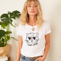 T-shirt Blanc Chat-dore FAUBOURG54 FEMME