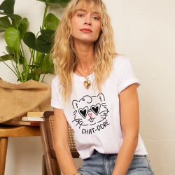 T-shirt Blanc Chat-dore FAUBOURG54 FEMME