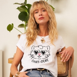 T-shirt Blanc Chat-dore FAUBOURG54 FEMME