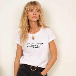 T-shirt Blanc chat-iguée