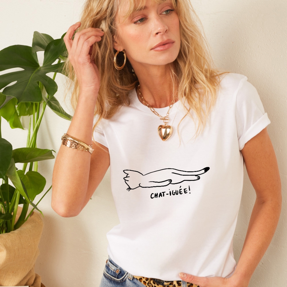 T-shirt Blanc CHAT-IGUEE