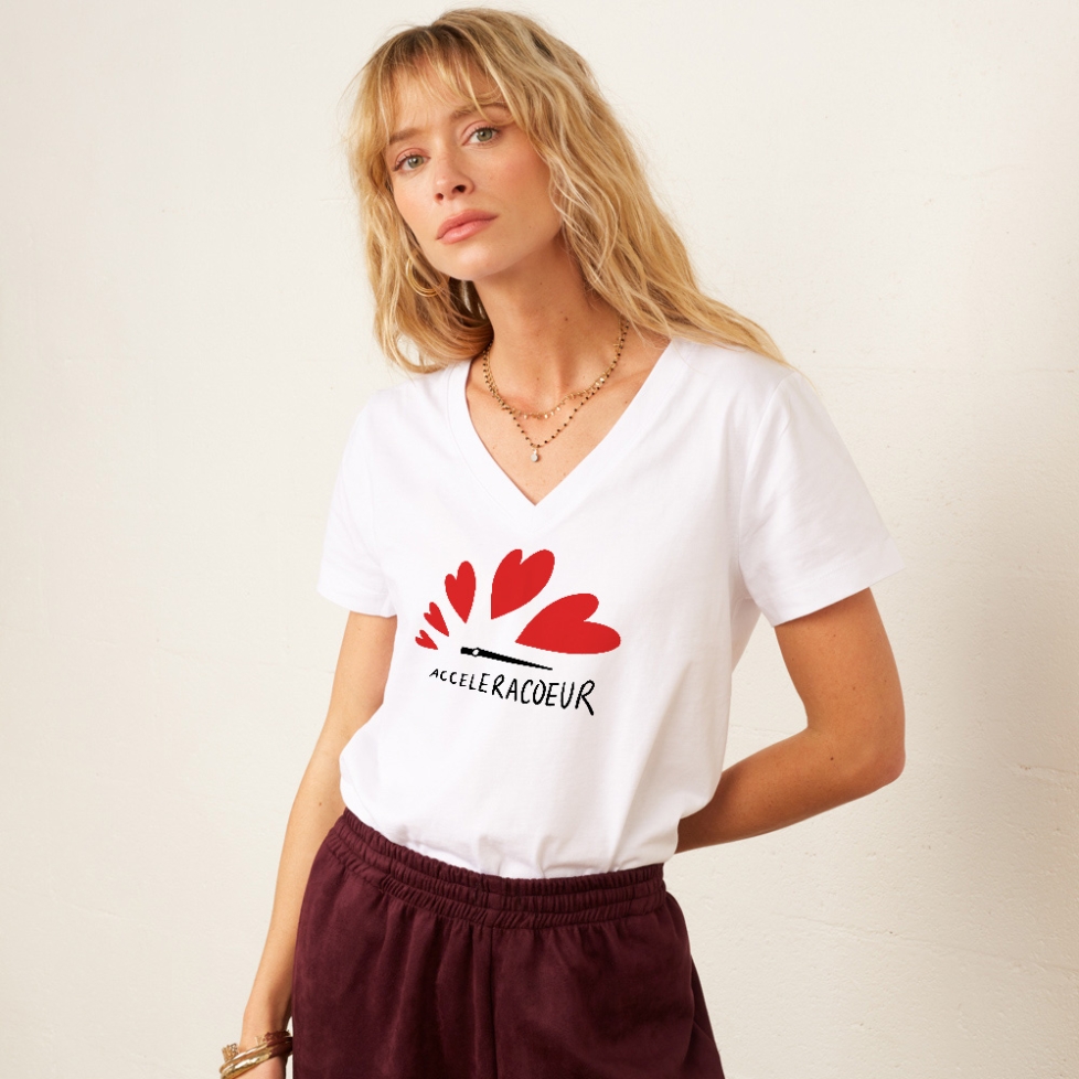 T-shirt Col V Blanc Acceleracoeur FEMME FAUBOURG54
