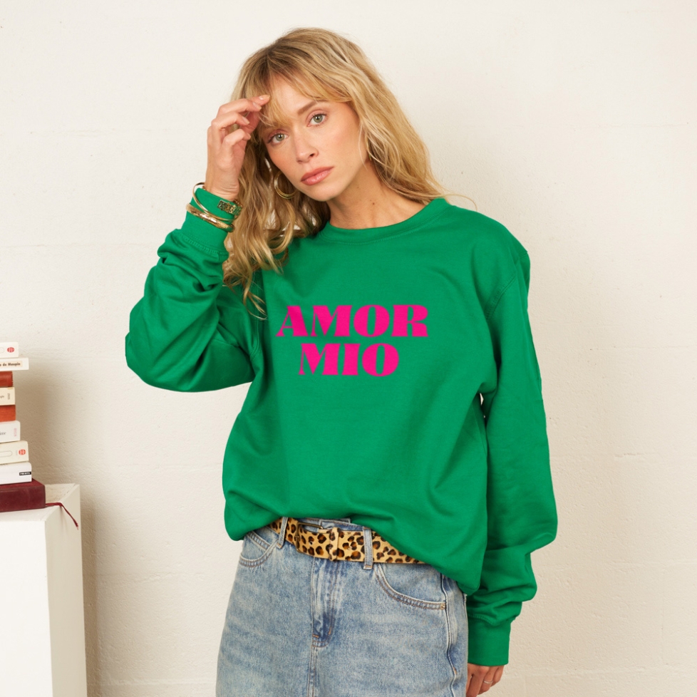 Sweat Vert Amor Mio Fucshia