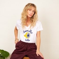 T-shirt Col V Blanc Limoncello