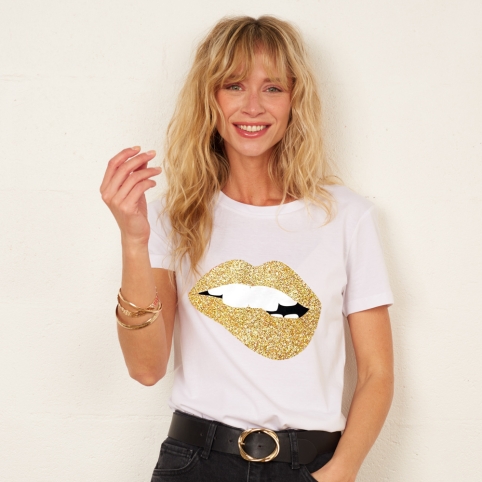 T-Shirt Blanc Martina Gold Glitter Big
