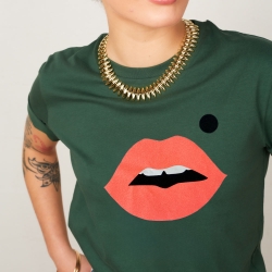 T-shirt Vert Bouteille Bouche Glitter Orange