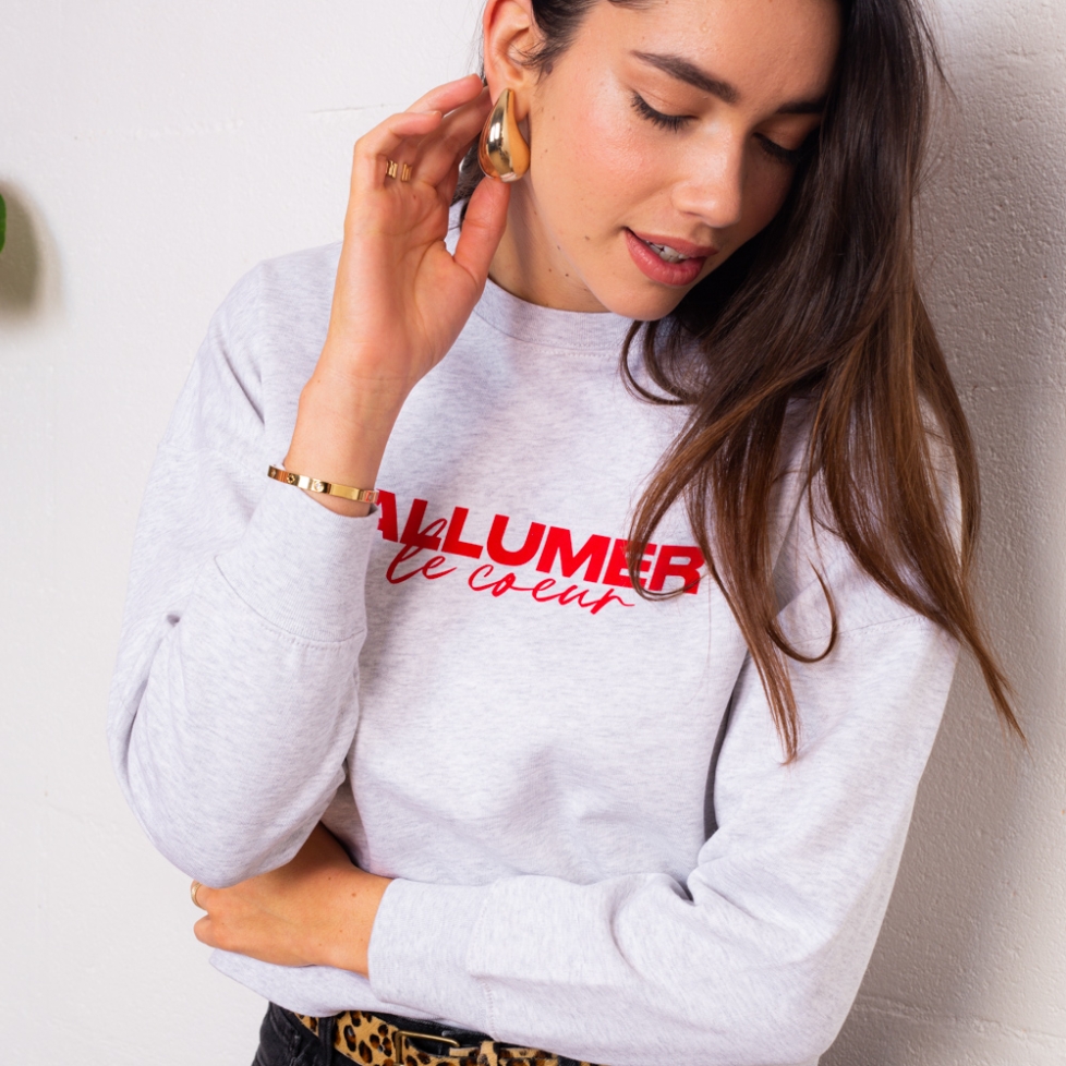 Sweat Boxy Gris Allumer le Coeur